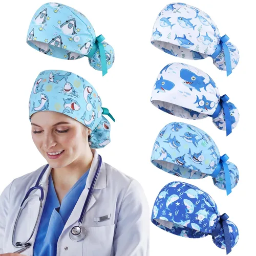 Vista 11 de 6 gorras de uniforme médico con lazo para mujer, sombreros de enfermería con botones ajustables para atar en la espalda, gorra de trabajo