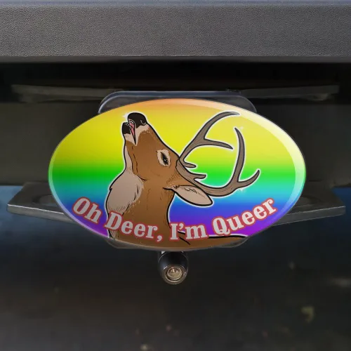 Vista 2 de GRAPHICS & MORE Oh Deer I'm Queer Rainbow Pride Gay Lesbiana Funny Oval Remolque Remolque Cubierta de Enchufe Inserto