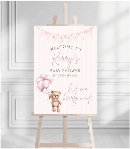Vista 26 de Letrero de bienvenida para baby shower, personalizable, con texto en inglés «We Can Bearly Wait» Neutral Cute Teddy Bear Theme, varios tamaños