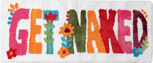 Vista 8 de Alfombra de baño con texto en inglés «Get Naked», de estilo bohemio, de 20 x 47 pulgadas, antideslizante, absorbente, bonita, divertida, gruesa