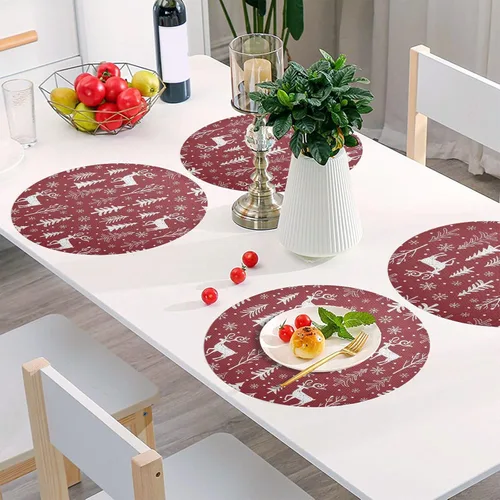 Vista 6 de White Deer Pine Trees Red Place Mat, Non Slip Non Slip Heat Resistant Placemats for Kitchen one sizex1