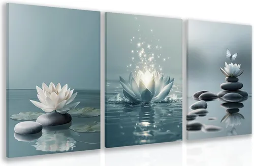 Vista 10 de GELDSTEI Arte de pared zen enmarcado, pintura moderna en lienzo de chica haciendo yoga, decoración de pared de meditación tranquila, imagen estética