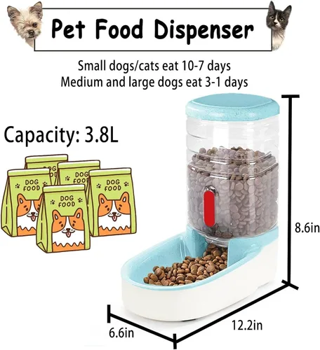 Vista 2 de kathson Comedero automático para gatos de 1 galón con gravedad, dispensador de comida para perros, gran capacidad, cuenco de comida para mascotas