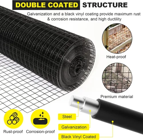 Vista 3 de Tela metálica de 24'' x 50' de 1.5 pulgadas, calibre 16, malla soldada con revestimiento de vinilo negro para cercas del hogar y jardín y proyectos