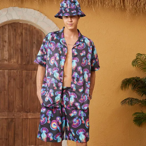 Vista 7 de Camisa y pantalones cortos hawaianos de 2 piezas para hombre