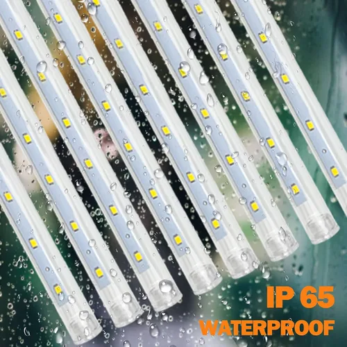 Vista 6 de Paquete de 2 luces de Navidad extensibles para lluvia de estrellas al exterior, cadena de luces de 16 tubos 384 luces LED enchufables