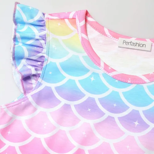 Vista 6 de Paquete de 2 pijamas de sirena con manga volada para niñas ropa de dormir de algodón