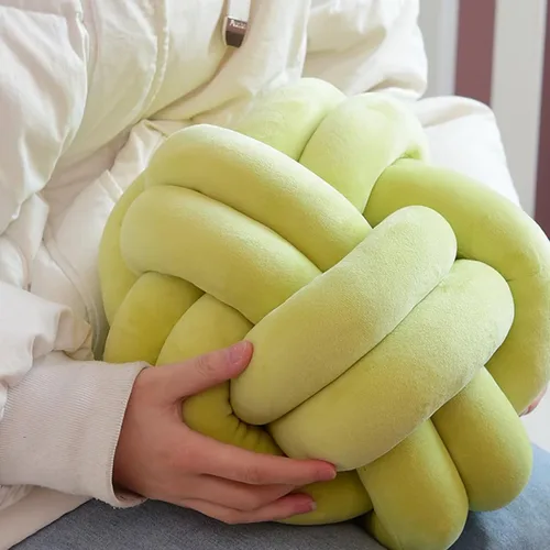 Vista 4 de Cojín de nudo hecho a mano, almohada de nudo de felpa suave, almohada decorativa, cojín redondo de bola (verde esmeralda, 11 pulgadas)