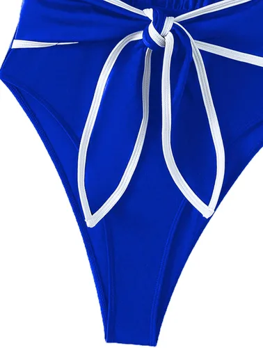 Vista 5 de Hilinker Traje de baño de una pieza con lazo para mujer, cuello en V profundo, control de abdomen