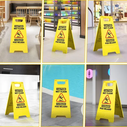 Vista 7 de XPCARE Paquete de 8 letreros de advertencia de precaución para piso, 17.5 pulgadas, color amarillo, señales de advertencia de seguridad para suelo
