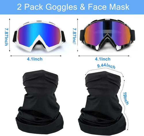 Vista 4 de Paquete de 2 gafas para motocicleta, ATV Dirt Bike Motocross, accesorios de equitación para hombres y mujeres, gafas de esquí con cuello