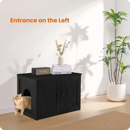 Vista 3 de Caja de arena para gatos Dwanton, mueble oculto para caja de arena para gatos, entrada reversible puede estar en el lado izquierdo o derecho, baño