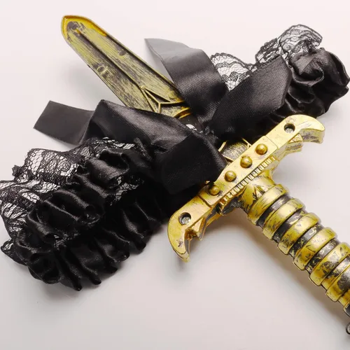 Vista 3 de 2 Pcs Bow Garter with Pirate Dagger Lace Bow Leg Ring Sword Leg Holster for Halloween Dress Up Props Negro