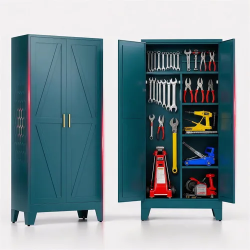 Vista 33 de Gabinetes de almacenamiento de metal de 61" H,Gabinete de garaje,Gabinete de almacenamiento de armario de escoba,Gabinetes de almacenamiento Azul