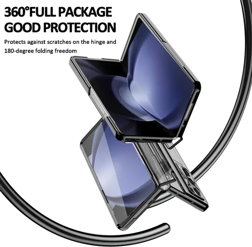 Vista 6 de Funda diseñada para Samsung Galaxy Z Fold 5 con soporte para S Pen y S Pen, soporte portátil y protector de pantalla frontal transparente Fold 5
