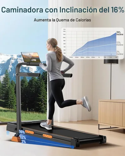 Vista 2 de Walking Pad Treadmill with 15% Incline & Handle Bar, Treadmills for Home Ébano