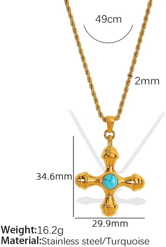Vista 5 de Vintage-style versatile creative cross pendant necklace and earrings with tiger's eye stone for women