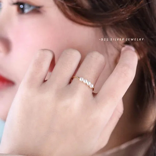 Vista 2 de Anillos abiertos pequeños y finos de perlas pequeñas para mujeres y niñas pequeñas de plata de ley 925, ajustables, delicados, anillos de nudillos