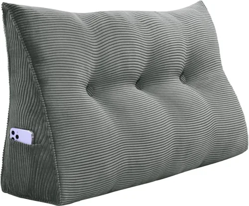 Vista 17 de Almohada de cuña para sentarse en la cama, almohada de lectura para adultos, soporte para respaldo, almohada de cabecero, sofá cama, cojín de Negro