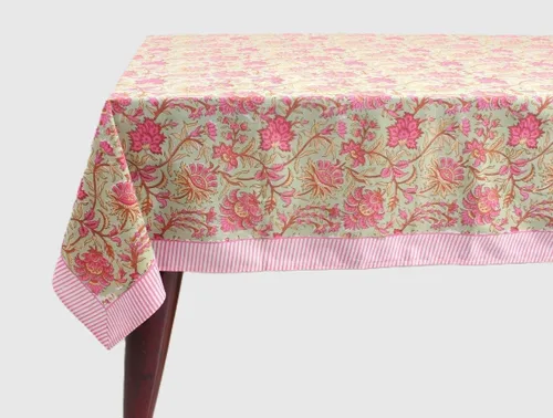 Vista 55 de Ridhi Mantel rectangular con estampado de bloque de mano verde espárragos Espárragos Verde Gadd