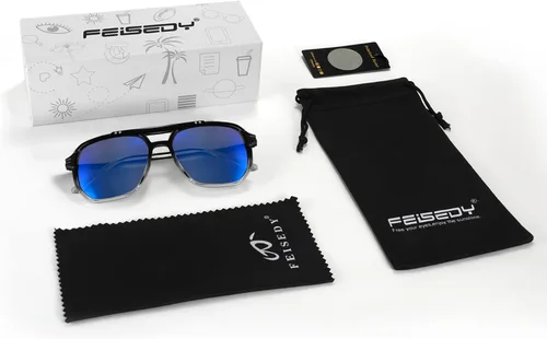 Vista 7 de FEISEDY Lentes de sol polarizados para hombre TR90 Retro 80S Metal Temple B2853