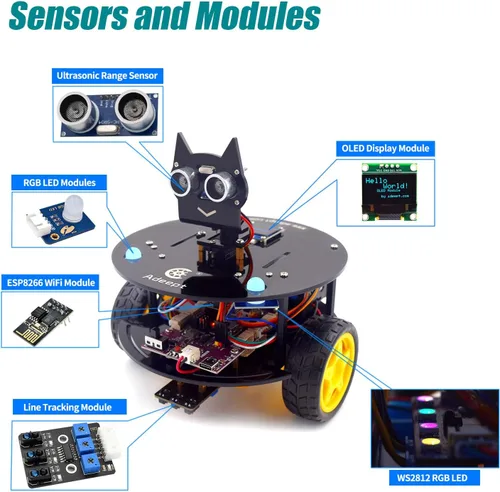 Vista 6 de Kit de coche inteligente Adeept compatible con Arduino IDE, STEM Educational Robotics Seguimiento de línea, evitación de obstáculos, pantalla Negro