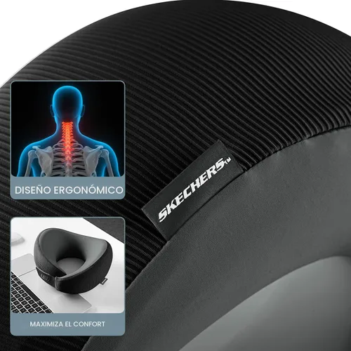 Vista 8 de Skechers Almohada de cuello de espuma viscoelástica, cómoda y transpirable, almohada de viaje para el cuello, avión para viajes, paseos en Negro