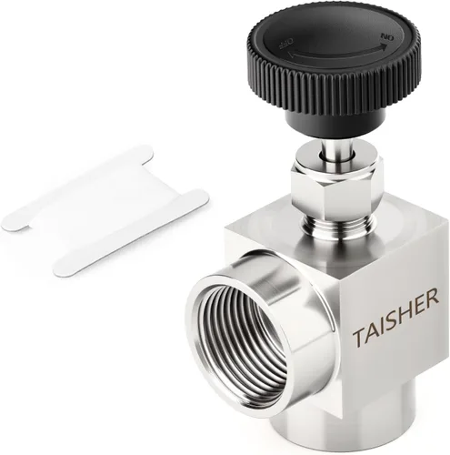 Vista 14 de TAISHER Válvula de aguja de acero inoxidable 316 con mango de rueda 1/2 "NPT macho x 1/2" NPT hembra