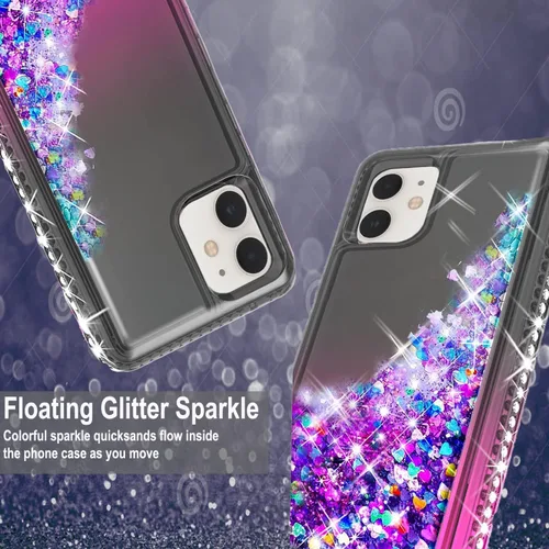 Vista 4 de STARSHOP Funda compatible con iPhone 11, con protector de pantalla de vidrio templado incluido: cubierta de arena movediza con purpurina flotante
