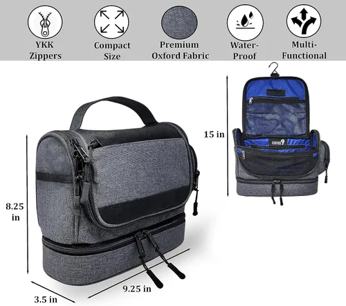 Vista 5 de Neceser colgante para hombre – Kit Dopp resistente y elegante para el hombre moderno, Negro- gris, Moderno