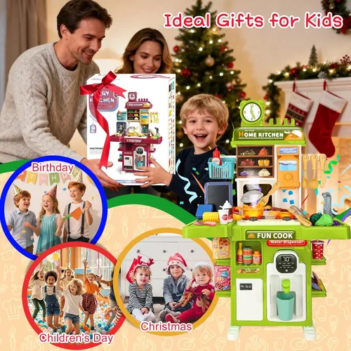 Vista 5 de Juego de cocina para niños Mini juego de cocina para niños con estufa, sonido y luz Juguetes de cocina de simulación para niños de 3, 4, 5 años Verde
