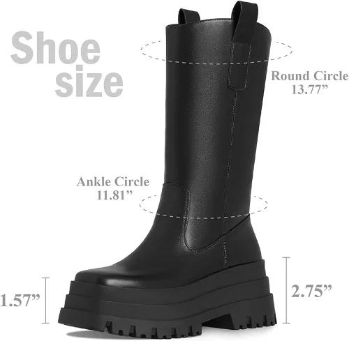 Vista 6 de VIMISAOI Botas de plataforma de bloque grueso para mujer, punta redonda, botas góticas hasta la rodilla, botas de media pantorrilla