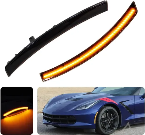 Vista 9 de Juego de 4 lámparas LED ámbar y rojo ahumadas compatibles con Chevrolet Corvette C7 2014 2015 2016 2017 2018 2019 Reemplazar OEM parachoques Luz