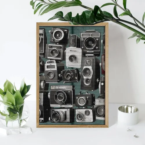 Vista 4 de DWVSFJM Retro Cool Camera Collection Diamond Painting Kits 8"x12", Diamond Painting Kits for Beginners, Round Drill Dots Paintings,Diamond Art Kits