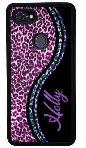 Vista 4 de Funda de goma negra personalizada con piel de leopardo azul y morado compatible con Google Pixel 10, 10 Pro, 10 Pro XL, 9a, 9 Pro, Pixel 9, Pixel 9