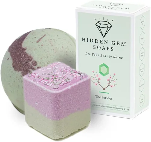 Vista 11 de October Birthstone Turmalina Juego de regalo de 3 piezas de jabón en barra natural, bomba de baño, vaporizador de ducha fabricado en Estados Unidos