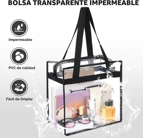 Vista 7 de BAGAIL - Bolsas transparentes 12x6x12 aprobadas para estadios con cierre de cremallera, bolsa de hombro bandolera con correa ajustable