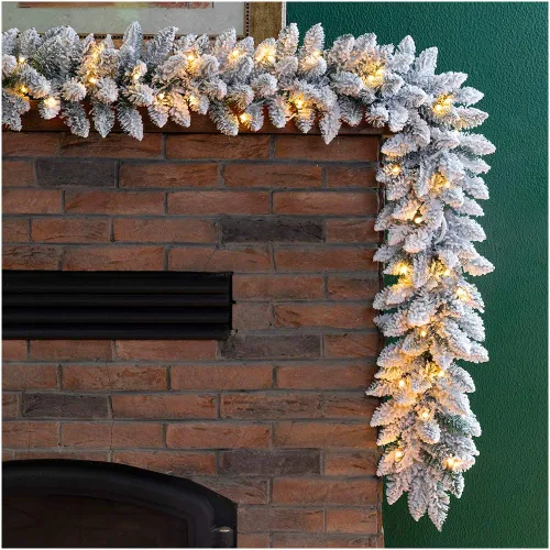 Vista 16 de Glitzhome - Guirnalda de Navidad de 9 pies con luces, guirnalda de Navidad para repisa, guirnalda de Navidad artificial preiluminada con conos