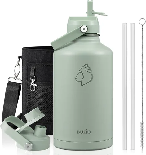 Vista 15 de BUZIO Botella de agua aislada de 24 oz, frasco de agua de boca ancha de acero inoxidable con tapa de pajita, frío durante 48 horas a prueba de Negro