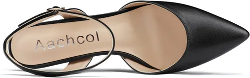 Vista 4 de Sandalias de tacón bajo para mujer, tacón bajo y puntera puntiaguda, correa al tobillo, sandalias con hebilla para boda, oficina, zapatos clásicos