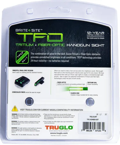Vista 5 de Truglo TFO Tritio y mira de fibra óptica duradera resistente a los enganches, visión nocturna brillante, compatible con modelos Kimber 1911 con mira