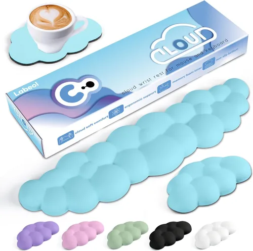 Vista 12 de Reposamuñecas Cloud para teclado de computadora con base antideslizante, extensión ergonómica de espuma viscoelástica para muñecas para escritura