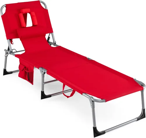 Vista 19 de COSTWAY Silla de salón plegable de playa, silla de bronceado con agujero para la cara, respaldo ajustable de 5 posiciones, almohada y bolsillo