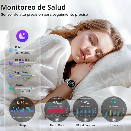 Vista 3 de [Usado] Reloj inteligente para mujer, pantalla AMOLED de 1.27 pulgadas con respuesta/llamada para iPhone/Android/Samsung, rastreador de actividad