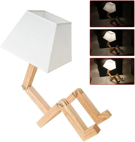 Vista 5 de Linda lámpara de escritorio de robot, lámparas de mesa únicas y regulables para dormitorio, lámpara de noche con pantalla cuadrada con cuerpo