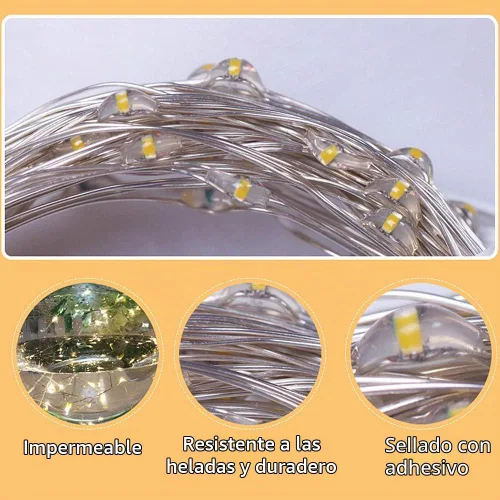 Vista 3 de Twinkle Star, 5 pulgadas para interior y exterior, luces LED en guirnalda operadas por batería, impermeables con control remoto, temporizador y 8