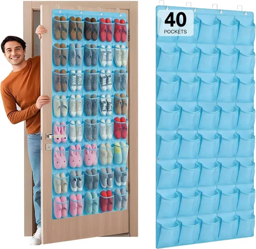 Vista 8 de Organizador de Zapatos para Colgar en la Puerta con 40 Bolsillos - Organizador Colgante de Zapatos de Malla Grande, Perchero para Almacenamiento