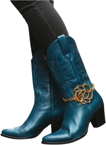 Vista 5 de TrendyFashionJewelry Pulsera de metal dorado con cadena de botas occidentales para mujer, dije envolvente con múltiples ondas, Metal
