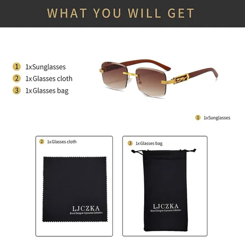Vista 5 de LJCZKA Lentes de sol cuadrados sin montura para mujeres y hombres, retro, rectangulares, sin marco, lentes de sol steampunk de lujo tintados