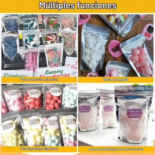 Vista 7 de SumDirect, bolsas de aluminio con cierre, reutilizables, 50 unidades, bolsa vertical para alimentos con ranura para almacenar alimentos